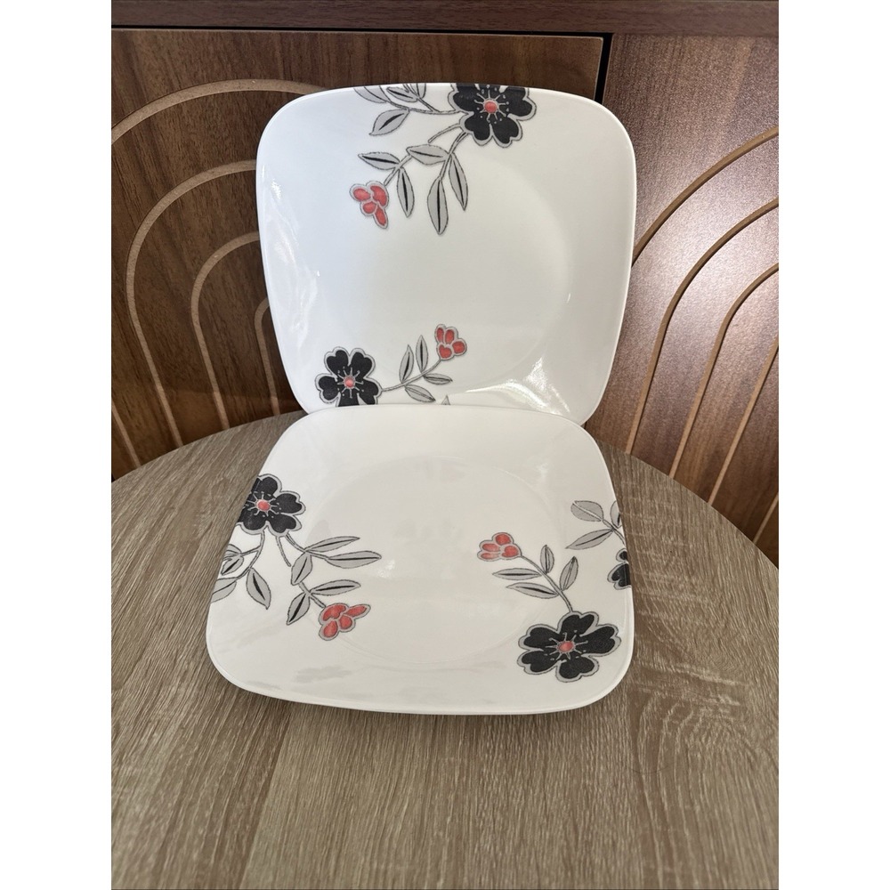 Set Of 2 Corelle Mandarin Flower 9" Square Luncheon Plates